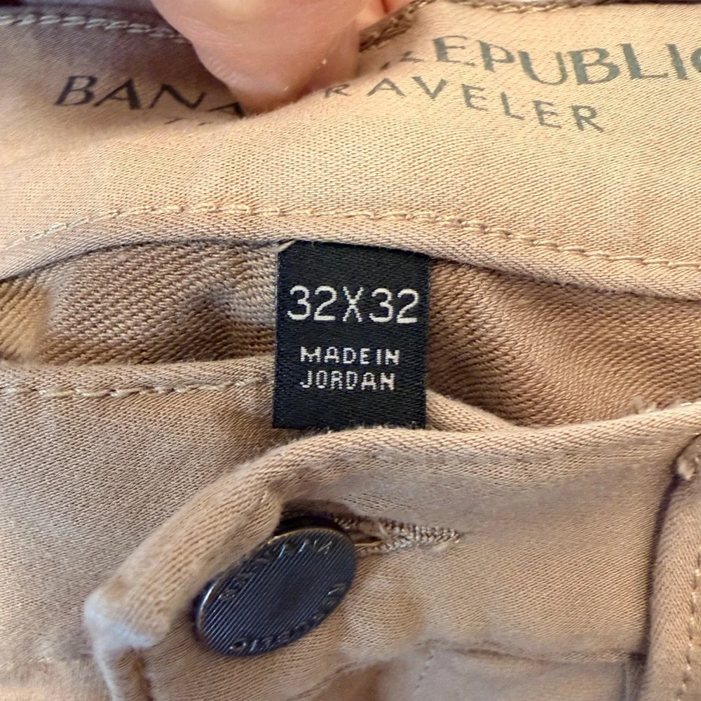 Banana Republic Men’s 32x32 Traveler Jeans Pants Tan Khaki Slim‎ Straight Preppy